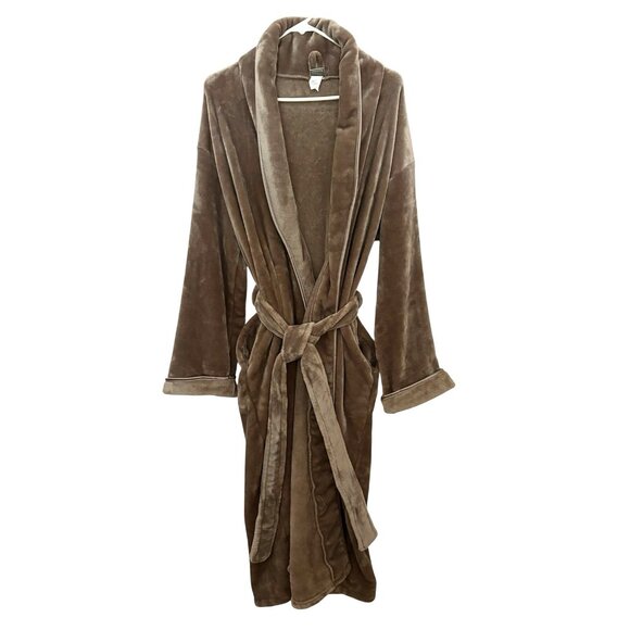 Brookstone Size L/XL Womens Gray Luxury Plush Belted Spa Robe With Pockets - Picture 1 of 8